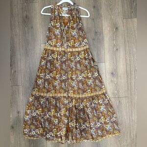Olivia James The Label Midi Dress Floral Prairie Cottagecore Boho Tiered Size S